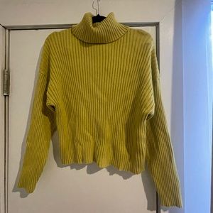 Relaxed Fit Green Turtleneck Sweater